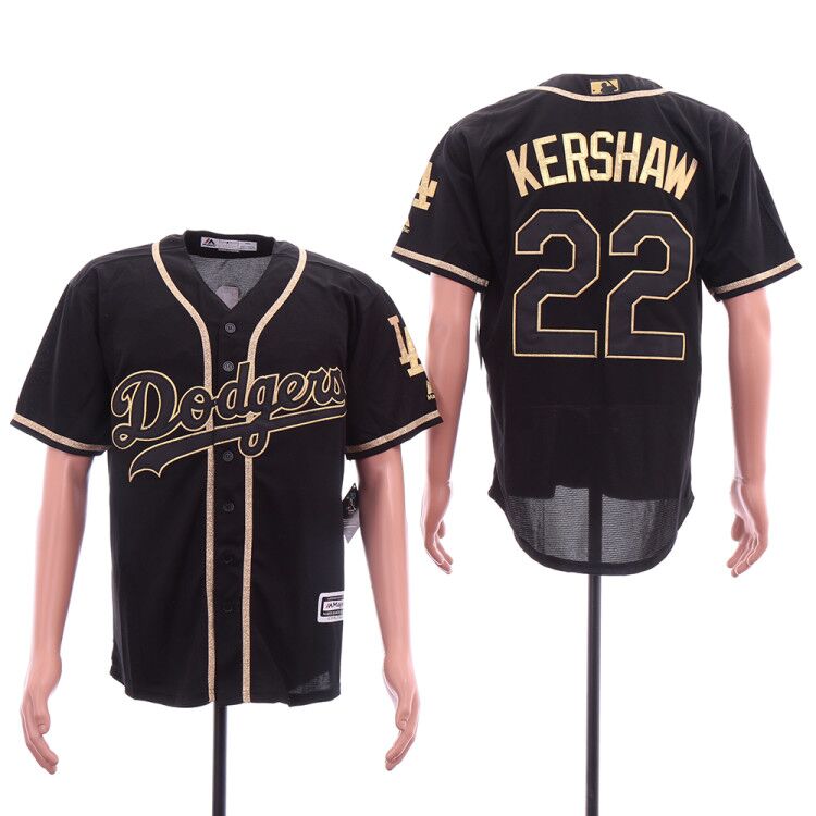 Men Los Angeles Dodgers #22 Kershaw Black golden MLB Jersey
